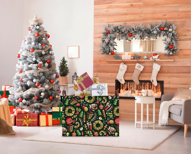 CLOCOR Rectangular Storage Basket,Collapsible Cute Pattern Storage Bin,Waterproof Books Box with Handles,Gift Basket(Green Christmas) - Image 3